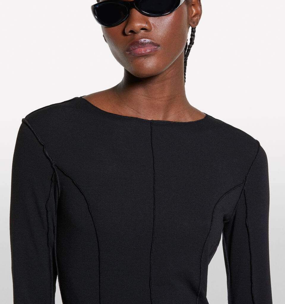 Black t-shirt with seams - women's long sleeve t-shirts - Black | Sisley image number 5